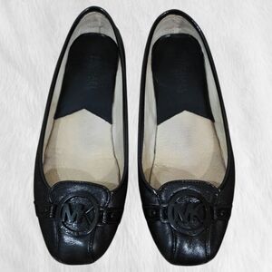 Michael Kors Black Leather Logo Ballet Flats
